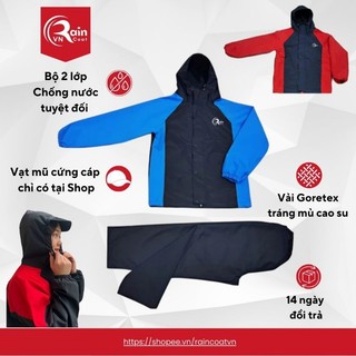 Áo mưa bộ 2 lớp cao cấp công nghệ mới trượt nước GoreTex tráng mủ cao su, bộ áo mưa thời trang dày dặn siêu chống thấm