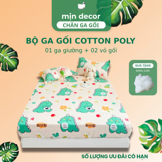 Bộ ga gối cotton 3D Mịn Decor, drap giường vỏ gối cotton, bộ ra giường cotton poly nhiều màu