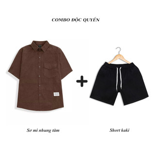 Set bộ nam, bộ quần áo nam gồm áo sơ mi nhung tăm cộc tay + quần short nam kaki abandon j36