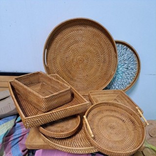 Mâm mây, khay mây  bày món ăn decor chụp hình