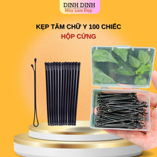 Kẹp tăm, kẹp ghim (hộp 100 cái) hộp cứng chữ Y, kẹp tăm đen ghim tóc kim loại Dinh Dinh máy làm đẹp