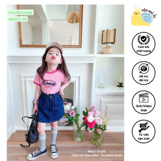 Set áo cotton phối chân váy jean chất mềm mịn thoáng mát cho bé gái