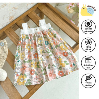Đầm váy hai dây họa tiết hoa siêu xinh cho bé gái chất liệu vải thô lụa mềm mại thấm hút mồ hôi tốt