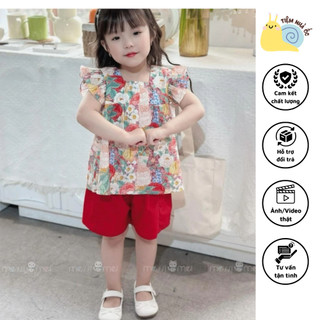 Set bộ quần áo họa tiết hoa xinh xắn form rộng cho bé gái năng động cho cho mùa hè