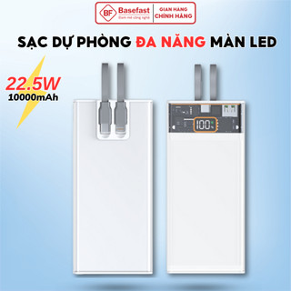 Sạc dự phòng 10000mah Basefast Pin tích hợp sẵn 2 dây sạc nhanh 22.5W cho iP type c samsung xiaomi