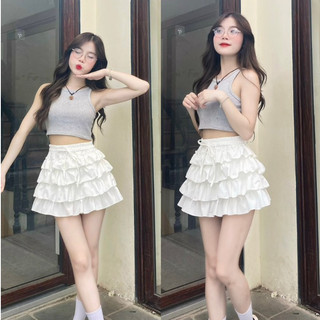 Chân váy đũi xốp 4 tầng cạp chun cột dây nơ - Kimii - CV4tang223 P0K17