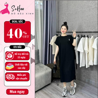 Váy bầu công sở, đầm bầu mùa hè dáng babydoll cổ tròn tay ngắn, chất liệu cotton co dãn đa chiều, mềm mại, thoáng mát
