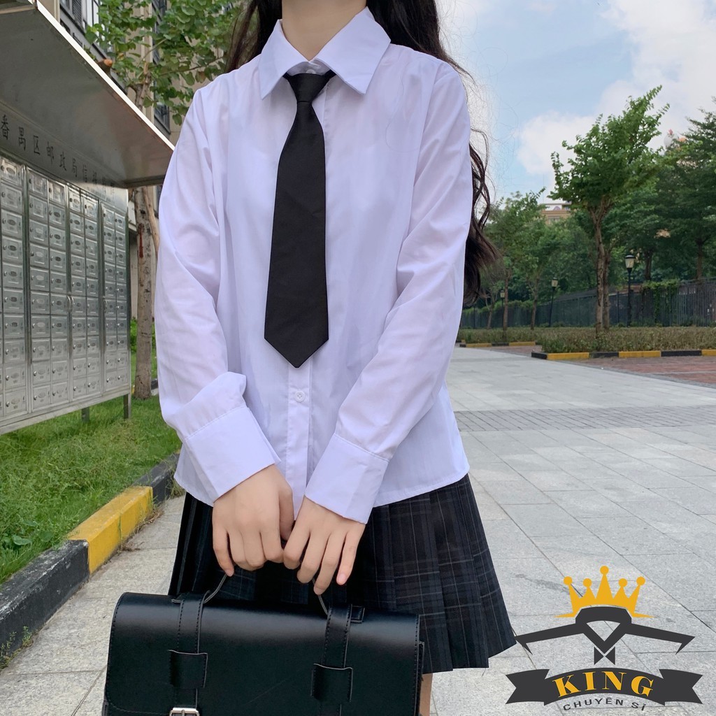 Cà vạt nam nữ KING cho học sinh bản nhỏ ngắn và dài caravat màu đen thắt sẳn và tự thắt phi bóng  hàn quốc giá rẻ C03