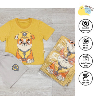 Bộ thun in hình chú chó màu vàng cho bé trai chất liệu cotton phối quần nỉ da cá mềm mịn thấm hút tốt