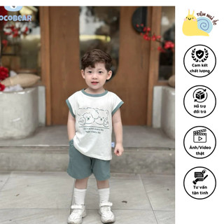 Set bộ mùa hè cho bé hoạ tiết gấu xinh xắn chất cotton thoáng mát thấm hút mồ hôi