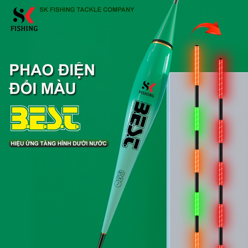 Phao câu đêm, phao điện BEST SK FISHING đổi màu khi cá cắn, chất liệu Nano cao cấp TẶNG KÈM PIN