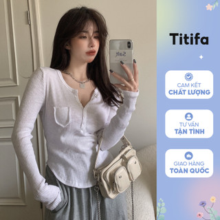 Áo thun gân dài tay vải thun tăm mềm mại, áo len tăm cài nút form ôm tôn dáng - Titifa Shop HL033
