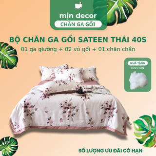 Bộ Chăn Ga Gối Cotton Sateen Mịn Decor Bo Chun 10cm, Drap Giường Lụa Thái Kèm Chăn Chần Mát Mịn (Video ảnh thật)