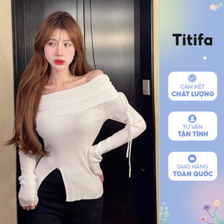 Áo thun nữ trễ vai tay dài form ôm xẻ tà thời trang, áo kiểu nữ chất vải thun mềm mại - Titifa Shop