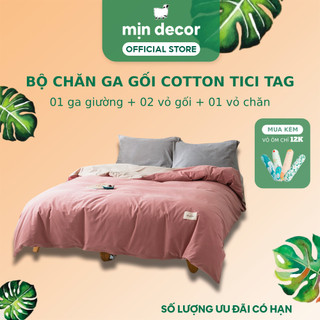 Bộ Chăn Ga Gối Cotton Tici Tag Mịn Decor Làm Ga Phủ Đệm Dưới 30cm, Phong Cách Hàn Quốc - Màu Trơn Basic