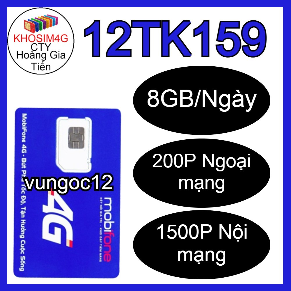 SIM 4G MOBI 12TK159 12MDT150 MIỄN PHÍ 14T 12A50S local A500 12MDT50 150GB/THÁNG MDT250A