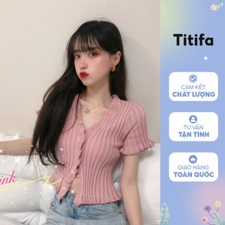 Áo Thun Gân Viền Bèo Cổ V Có Cúc Đóng Chất Liệu Thun Co Giãn - Titifa Shop