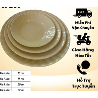 Đĩa nhựa sâu lòng, đĩa quán nhậu, đĩa nhựa melamine sâu lòng, Đĩa sâu lòng - vàng kem