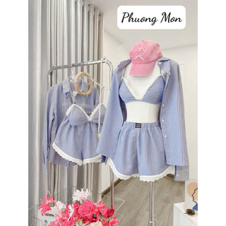 Set 3 món xanh viền bra có mút Phuong Mon