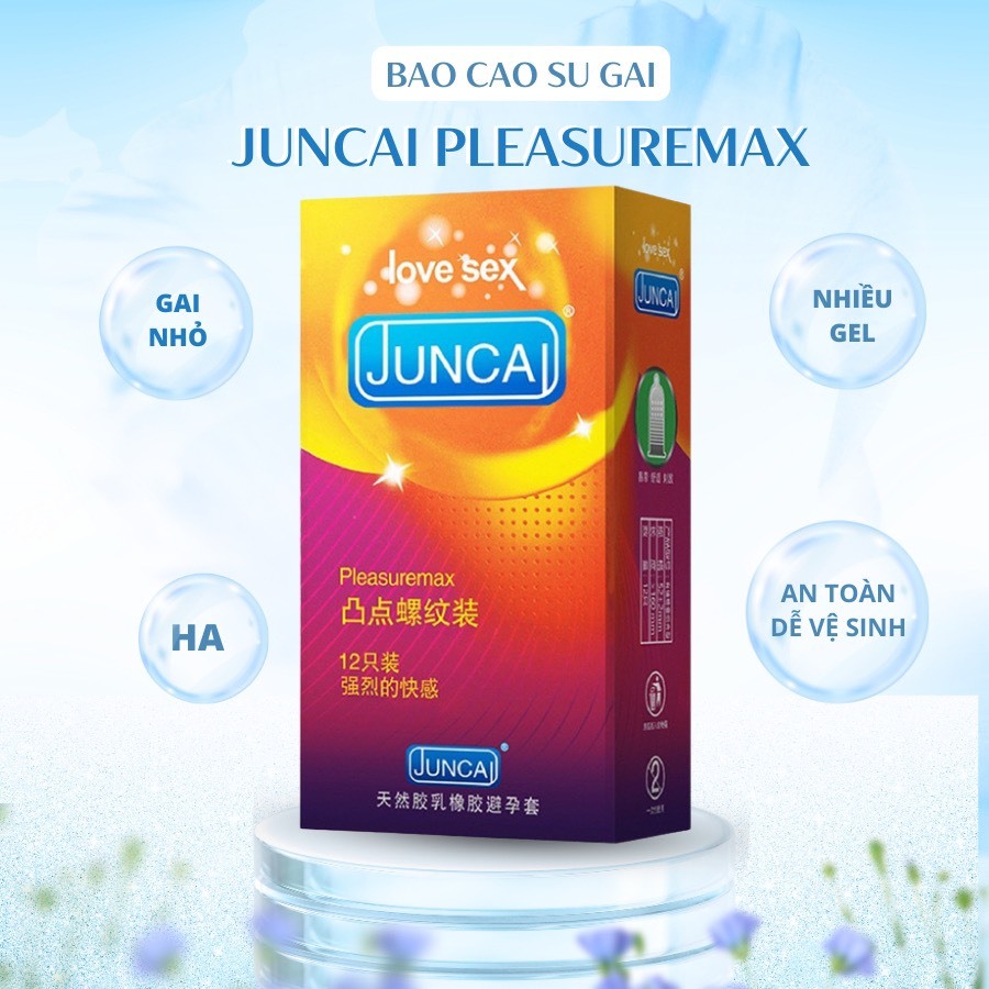 Bao cao su GÂN GAI TĂNG CẢM GIÁC JUNCAI Pleasuremax, Nhiều gel - Hộp 12 cái