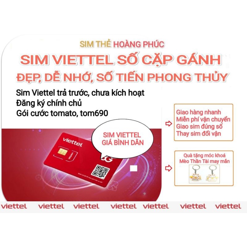 SIM VIETTEL CẶP GÁNH ĐẸP DỄ NHỚ ( Sim Viettel nguyên kít 100%, chưa kích hoạt, đầu số 08 - 03 )