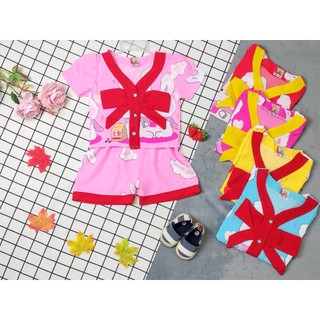 Bộ Lụa Tay Phồng Cổ Tim Bé (6-18kg) ( giao màu ngẫu nhiên)