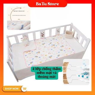 Tấm lót chống thấm cho bé 4 lớp Beeon, miếng lót sơ sinh thay tã bỉm size 50x70cm