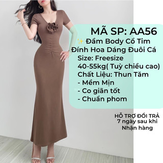 Đầm Body Cổ Tim Đính Hoa Dáng Đuôi Cá Siêu Tôn Dáng Phù Hợp Đi Tiệc