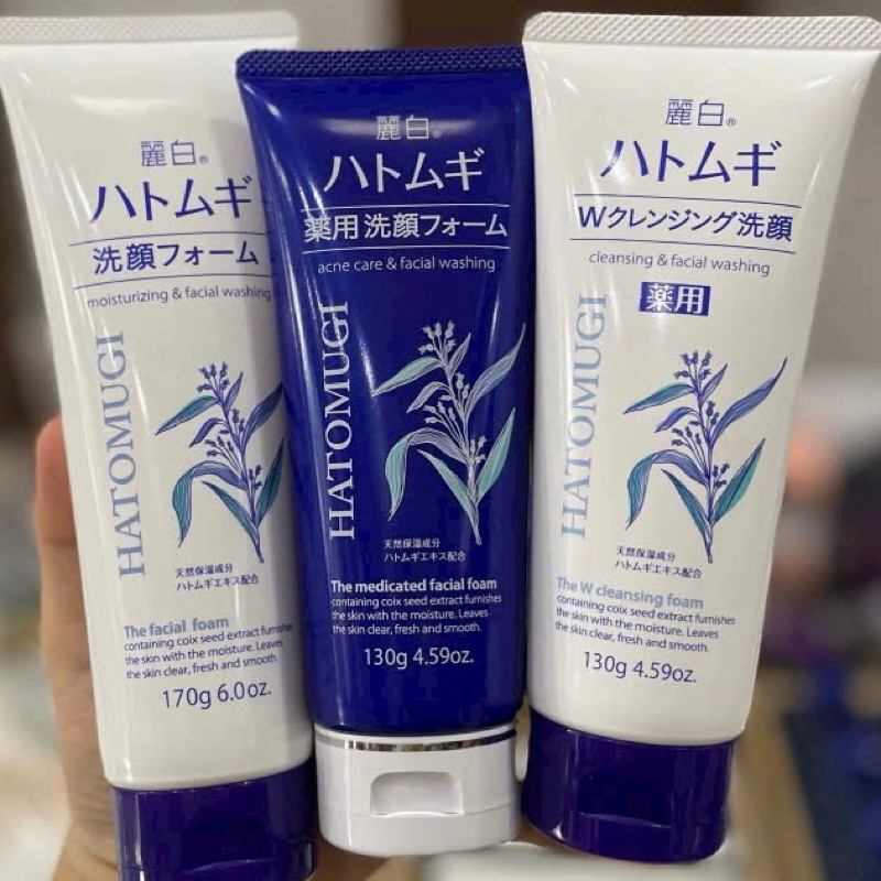 [Chính Hãng] Sữa Rửa Mặt SRM Hatomugi Cây Lúa Ý Dĩ Trắng Xanh Tạo Bọt Làm Sạch Da Khô Dầu Mụn 130G