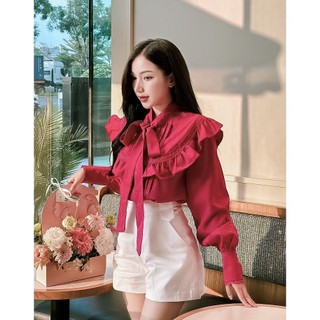 ÁO SƠMI TAY DÀI CỔ BÈO CỘT NƠ - HÀNG CAO CẤP n