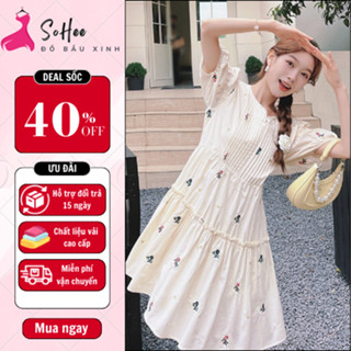  Váy bầu đẹp đầm bầu thời trang SOHEE dáng babydoll hoa nhí kiểu dáng Hàn Quốc họa tiết hoa vintarget 