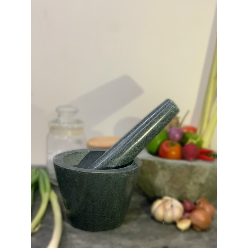 Bộ Chày cối Đá Xanh Nguyên Khối Đánh Bóng Tự Nhiên