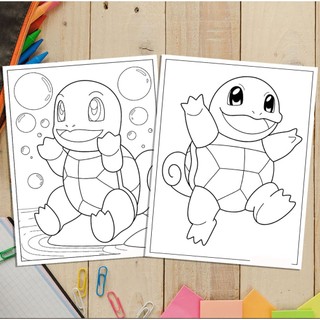 Tranh tô màu squirtle pokemon - bộ 10 tờ tranh tô màu dành cho màu sáp, màu chì - tranh tô màu