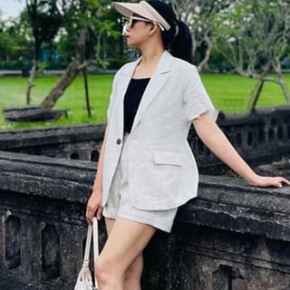 Set bộ vest hè Áo vest tay cộc kèm quần sóc SLINEN, chất vải Linen Premium, form dáng suông lửng trẻ trung.