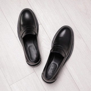 Giày lười nam Penny Loafer Black Off-White đế cao su tăng chiều cao NLF-02