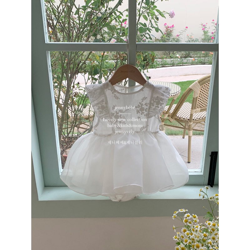 Váy trắng thô hoa voan {jennybebe} cho bé gái thôi nôi 3-18M