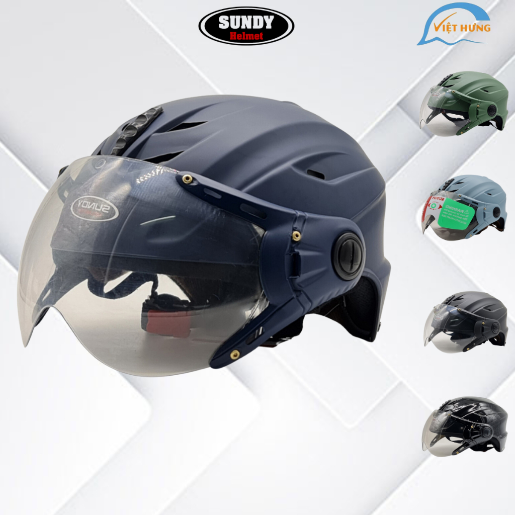 Mũ bảo hiểm nửa đầu có kính chống lóa Sundy helmet HP02K -  Dành cho người đầu to 59-62cm - sundy Na