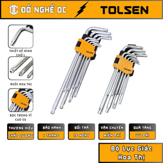 Bộ lục giác hoa thị ngắn dài, bộ lục đầu bông, lục giác hoa khế 9 cây 20056 20057 tolsen chất liệu thép cr-v