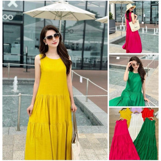 Đầm maxi đi biển siêu hot chất đũi mềm mát dễ thương dưới 62kg