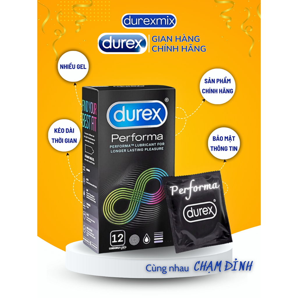 Bao Cao Su durex performa 12 bao kéo dài QHTD, mỏng nhẹ, hàng cty đầy đủ giấy tờ