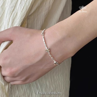 Lắc tay bạc nữ TLEE hạt vỡ bạc mix Charm cánh hồ điệp nhỏ xinh xắn TLEE JEWELRY LT0263