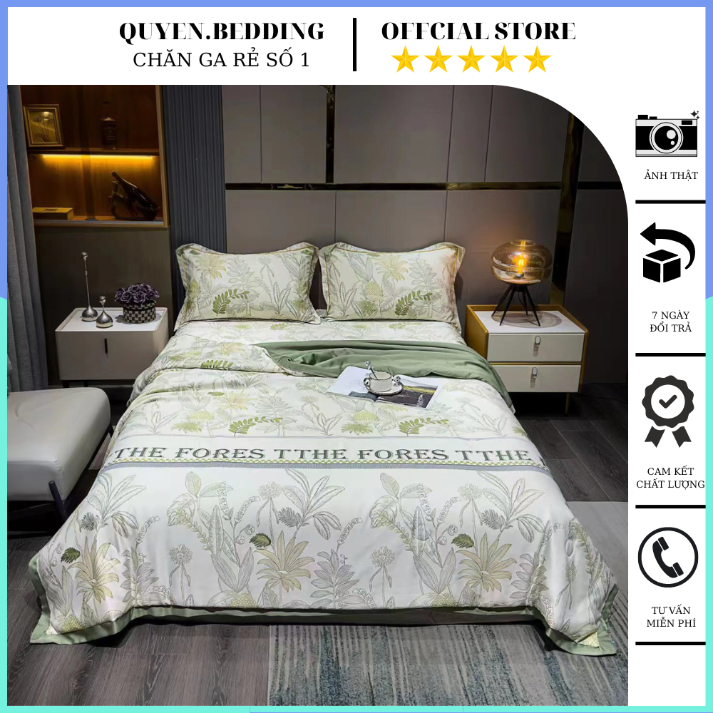 Set 4 món chăn ga gối lụa thái kèm chăn chần bông, bộ chăn ga gối 4 món lụa thái cao cấp, vải lụa th