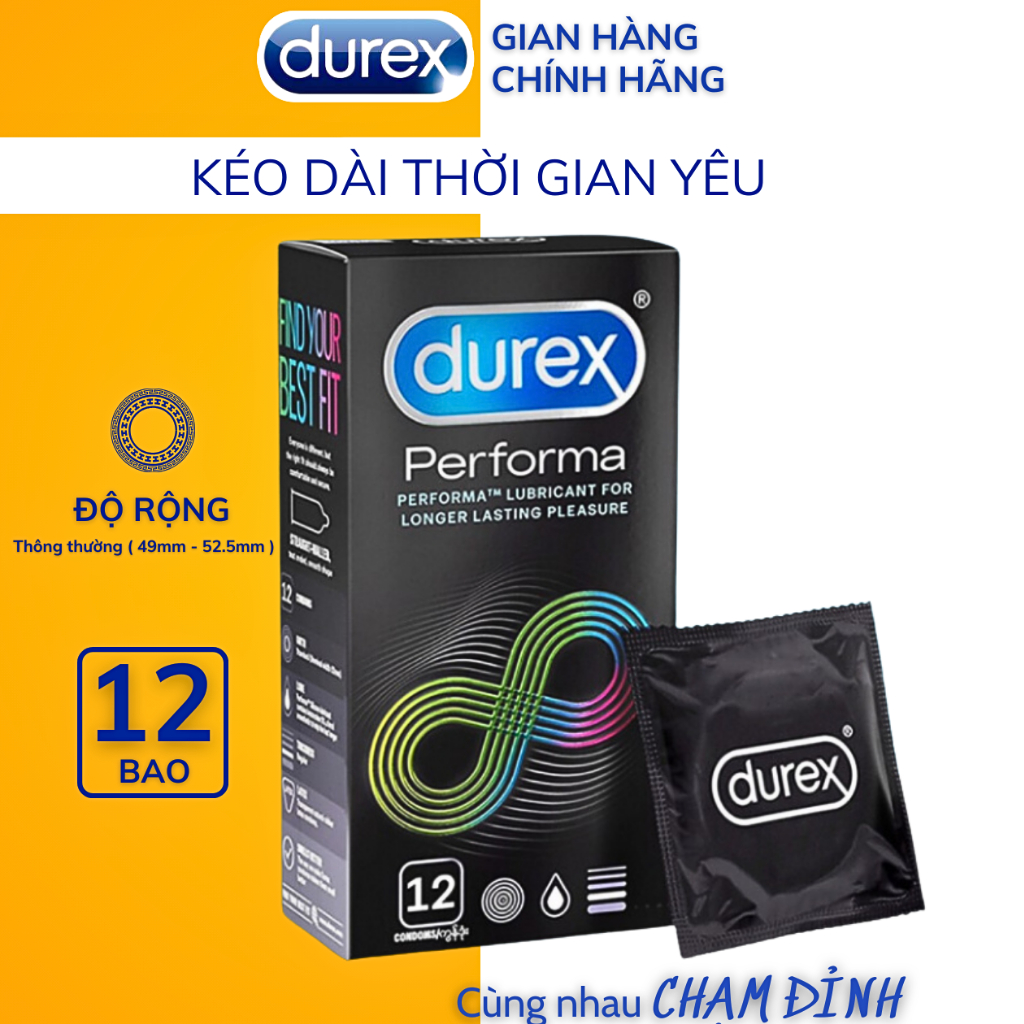 Bao Cao Su durex performa 12 bao kéo dài QHTD, mỏng nhẹ, hàng cty đầy đủ giấy tờ