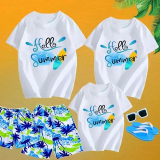 bộ đi biển gia đình mẫu mới hè 2024, sét đi biển gia đình HELLO SUMER có size đại chất cotton