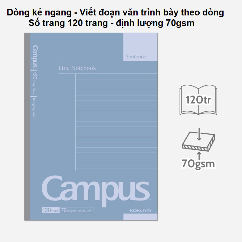 [TẶNG BÚT BI] Lốc 10 Vở kẻ ngang Campus Basic Notebook 120 trang - Khoảng cách dòng 7mm