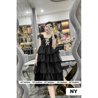 Đầm suông babydoll đầm bầu bèo tầng đính nơ đá ngực bo chun co giãn thiết kế thời trang tinh tế duyên dáng sang trọng