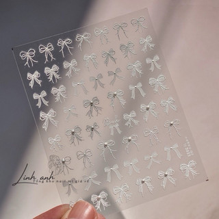 Sticker 5d lụa dây nơ stick nơ đính đá 5d dập nổi pha lê kim cương ngọc trai trang trí móng