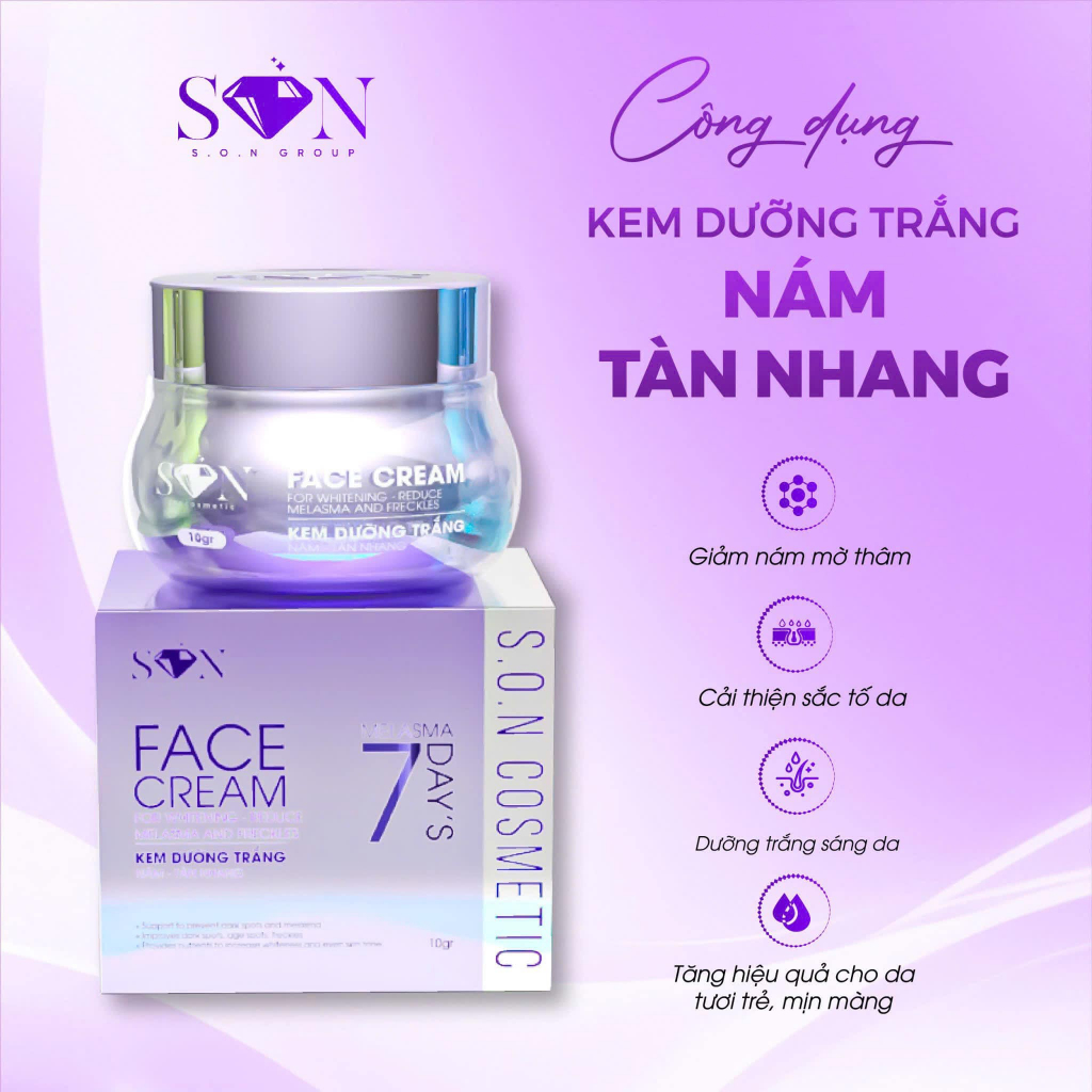 KEM FACE S.O.N MÀU TÍM MẪU MỚI 2024 DƯỠNG DA GIẢM THÂM NÁM TÀN NHANG