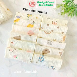 Set 5 khăn sữa CAO CẤP Khăn xô muslin 2 lớp thấm hút tốt, mềm mại, hoạ tiết đa dạng phù hợp cho cả bé trai và bé gái