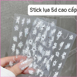 Sticker Hoa trắng 5D Dập Nổi, Miếng dán lụa 5D nổi siêu đẹp mẫu mới cực Hot trang trí móng